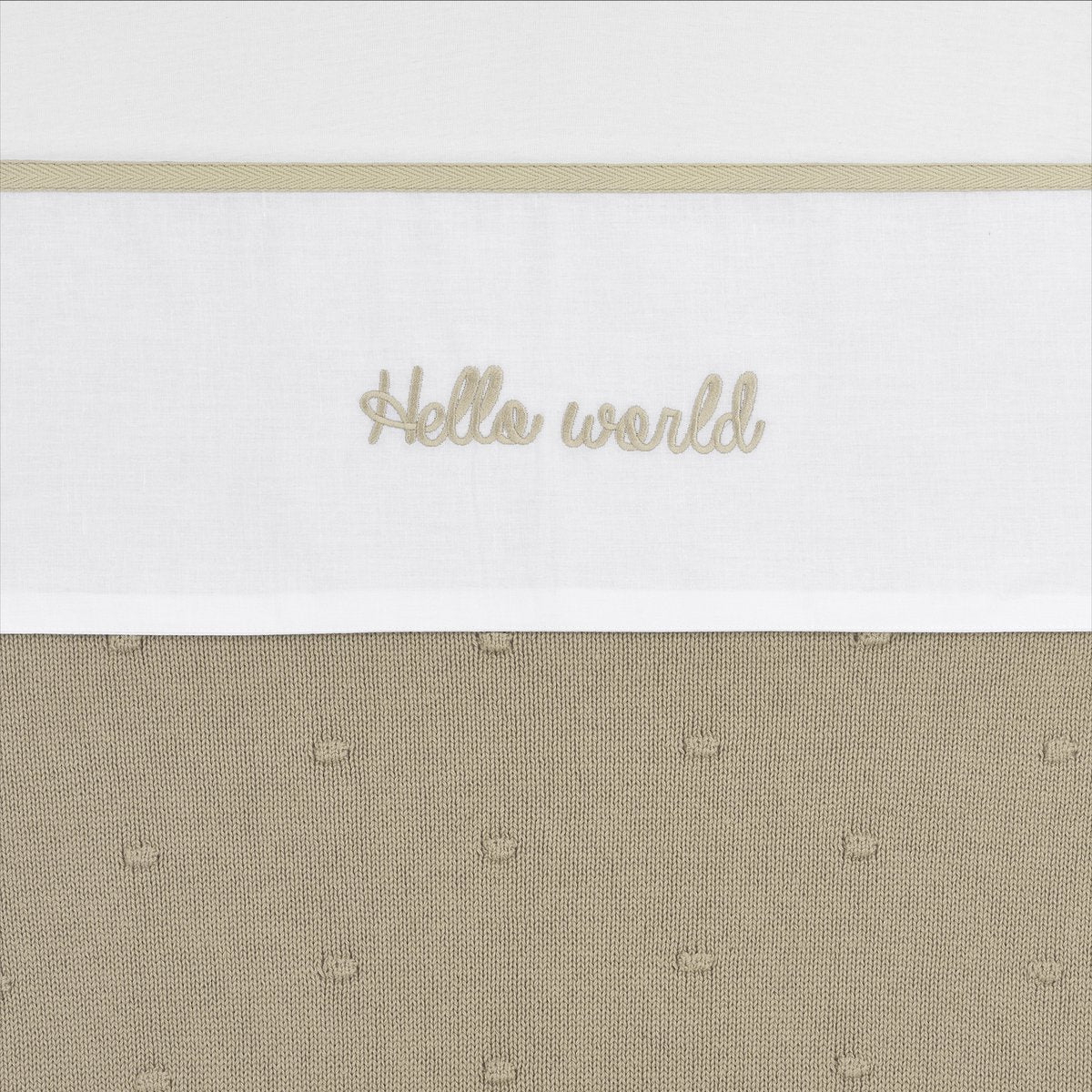 Laken borduur Hello World Sand