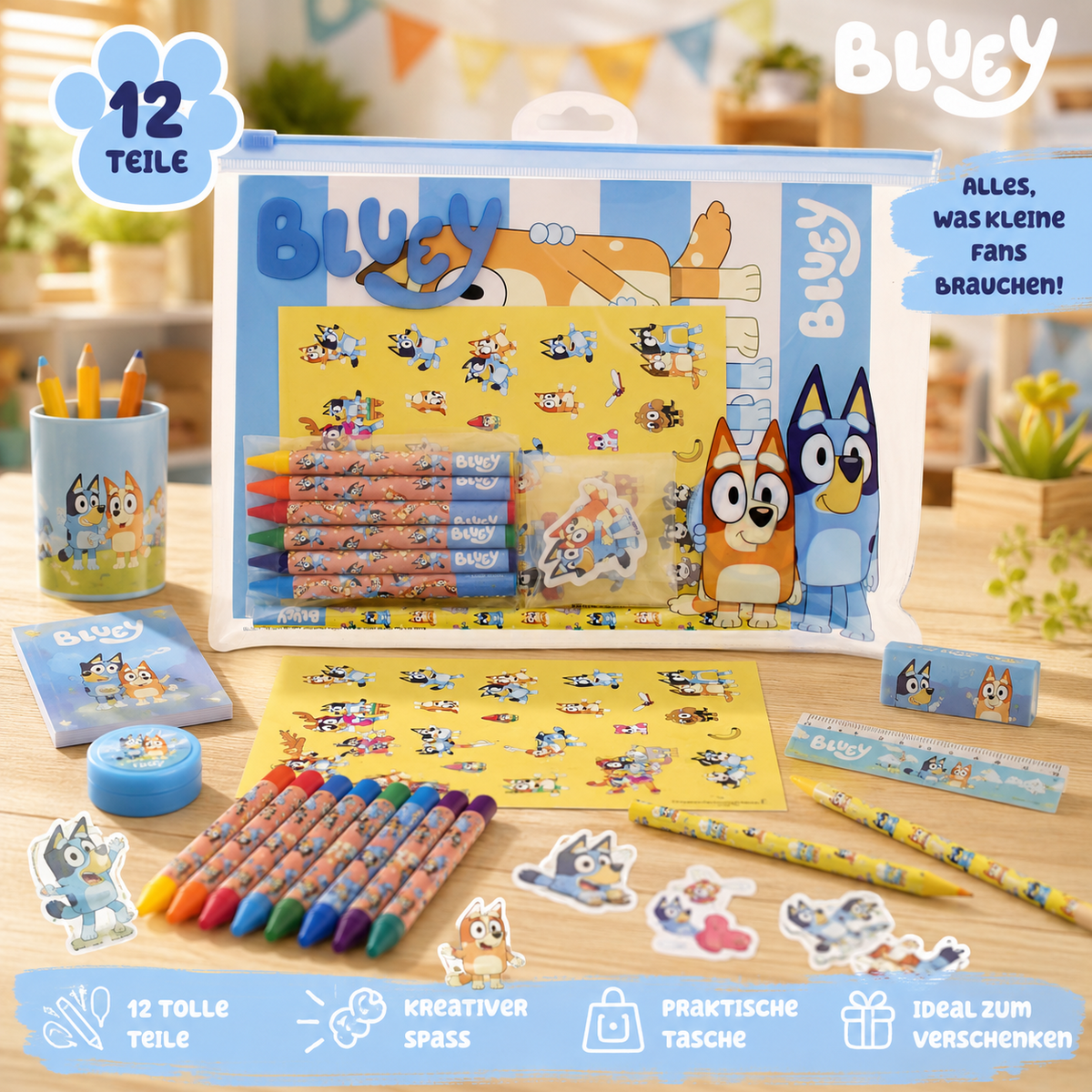 Bluey briefpapierset 12 -delig