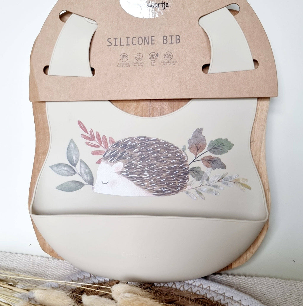 Siliconen slabber met opvangbakje Egel - Beige